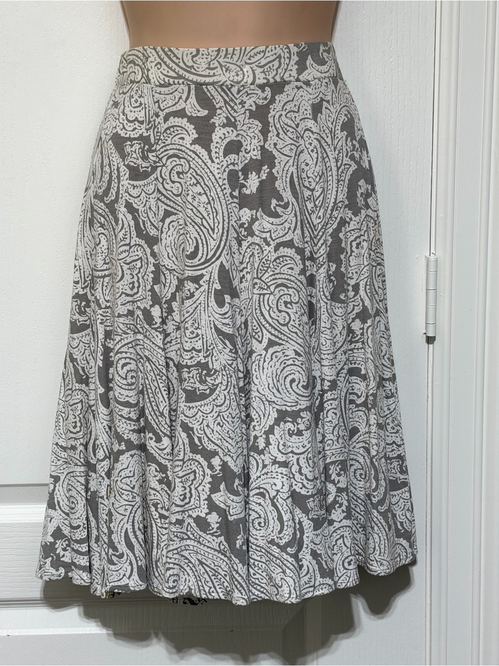 INC International Concepts Gray and White Paisley A-Line Skirt